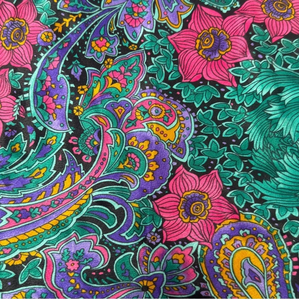 California Dynasty Vintage Floral Paisley Satin Pajama Set Shorts Tank Small USA
